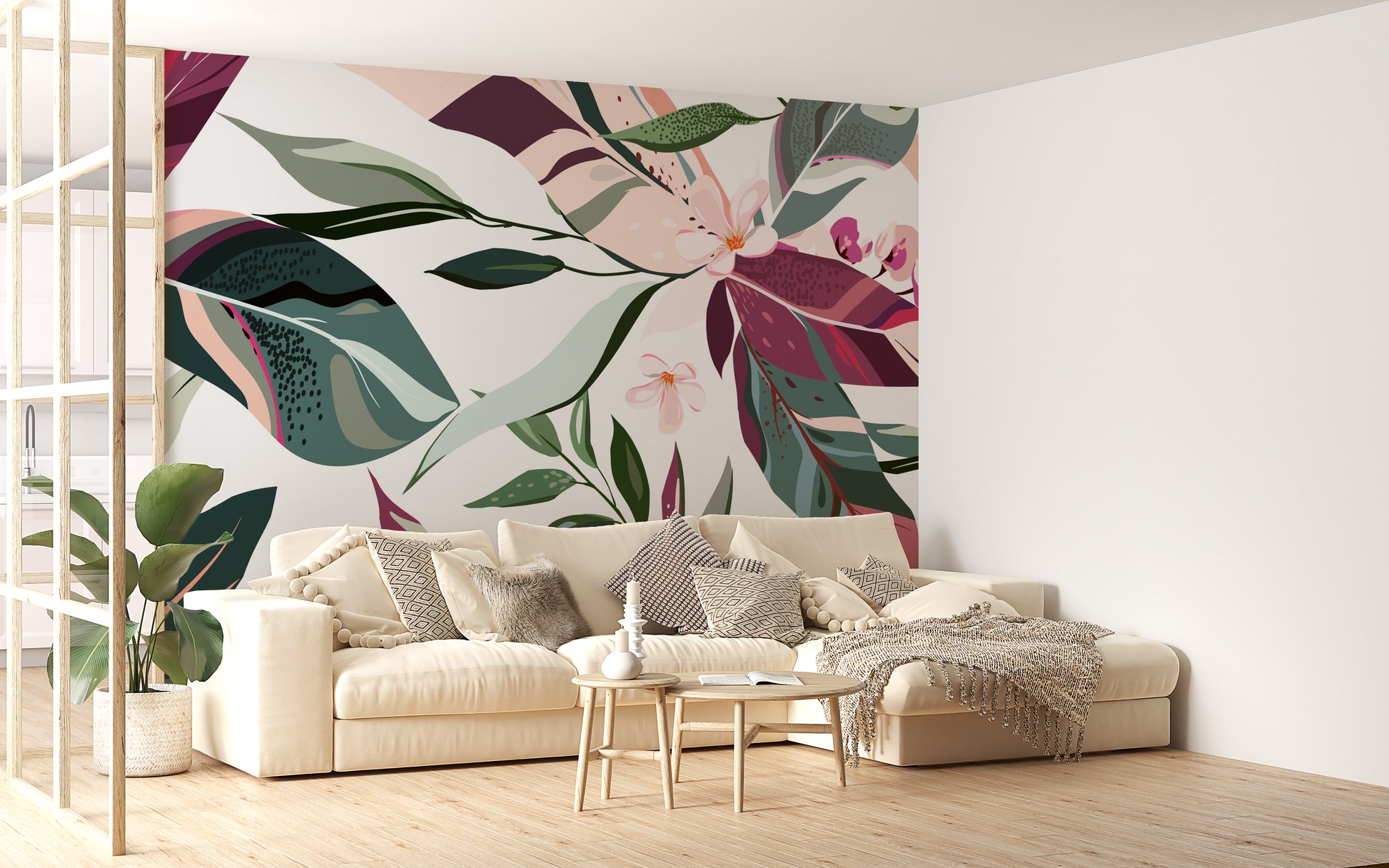 Tropical Leaflets wallpaper mural - Giffywalls