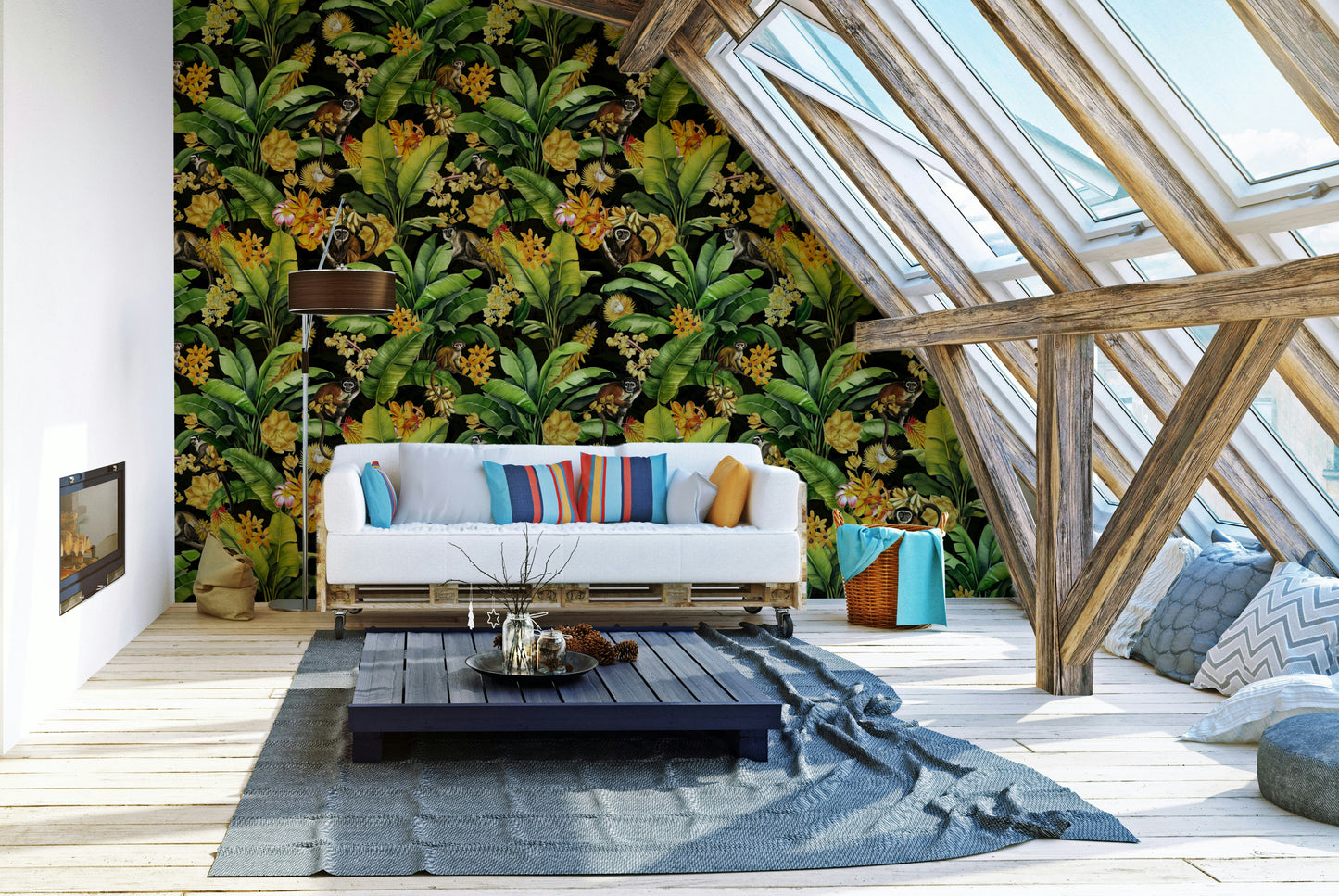 Tropical Monkey Rhapsody Wallpaper with playful monkeys and tropical foliage.

