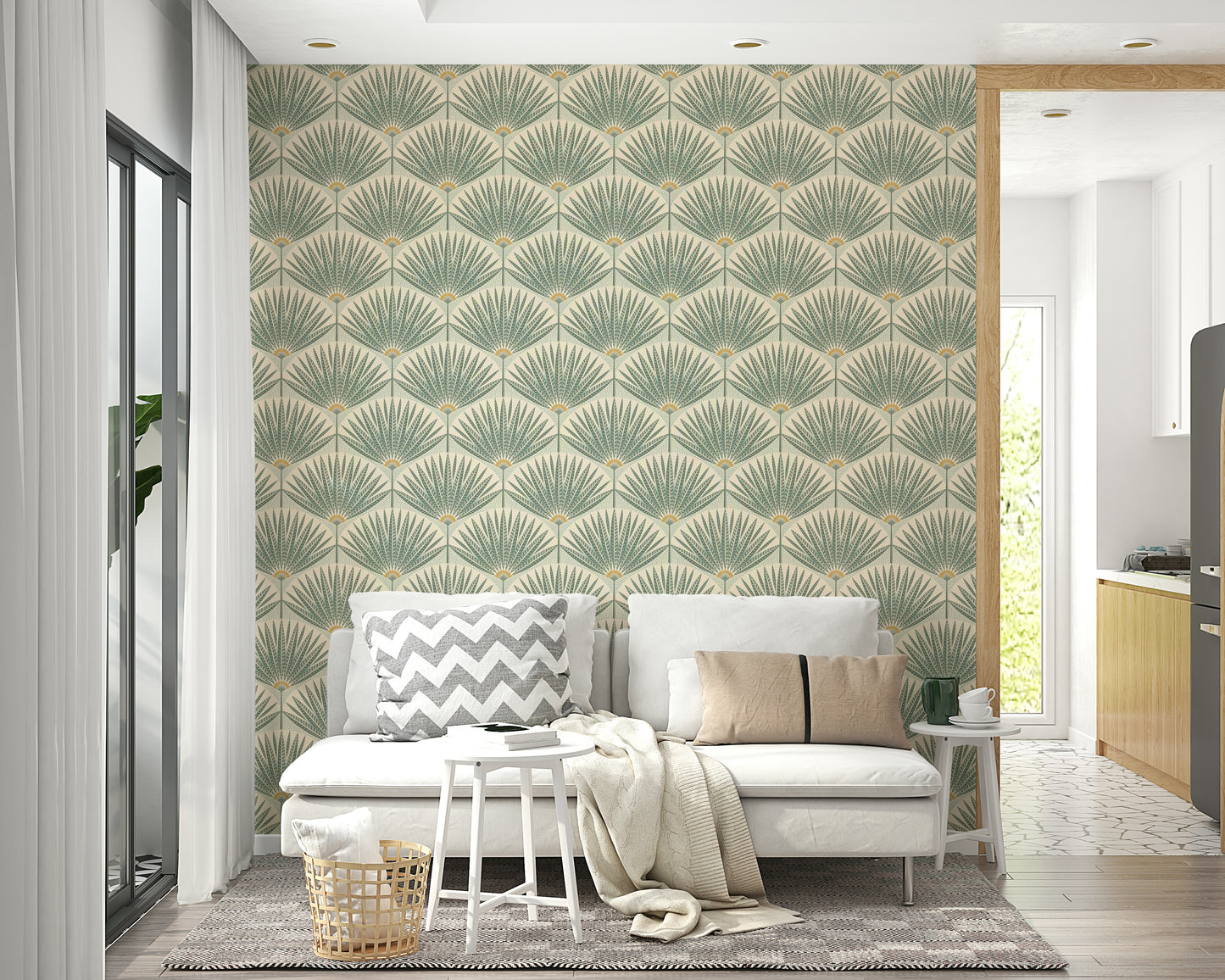 Green tropical leaf wallpaper for serene home décor


