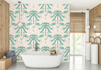 The colors are soft, muted tones of beige and teal.

