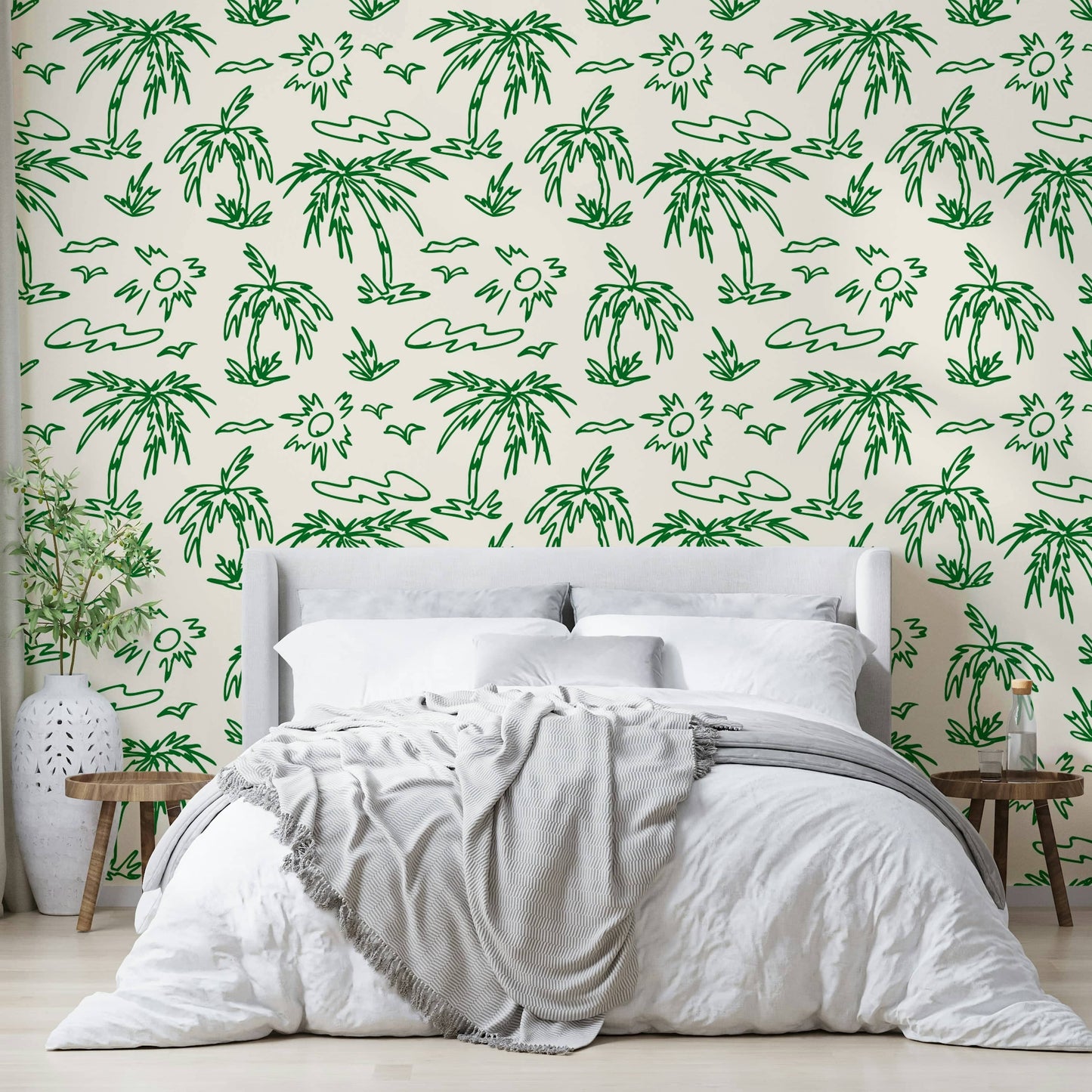 A seamless pattern of broad leaves on a wall

