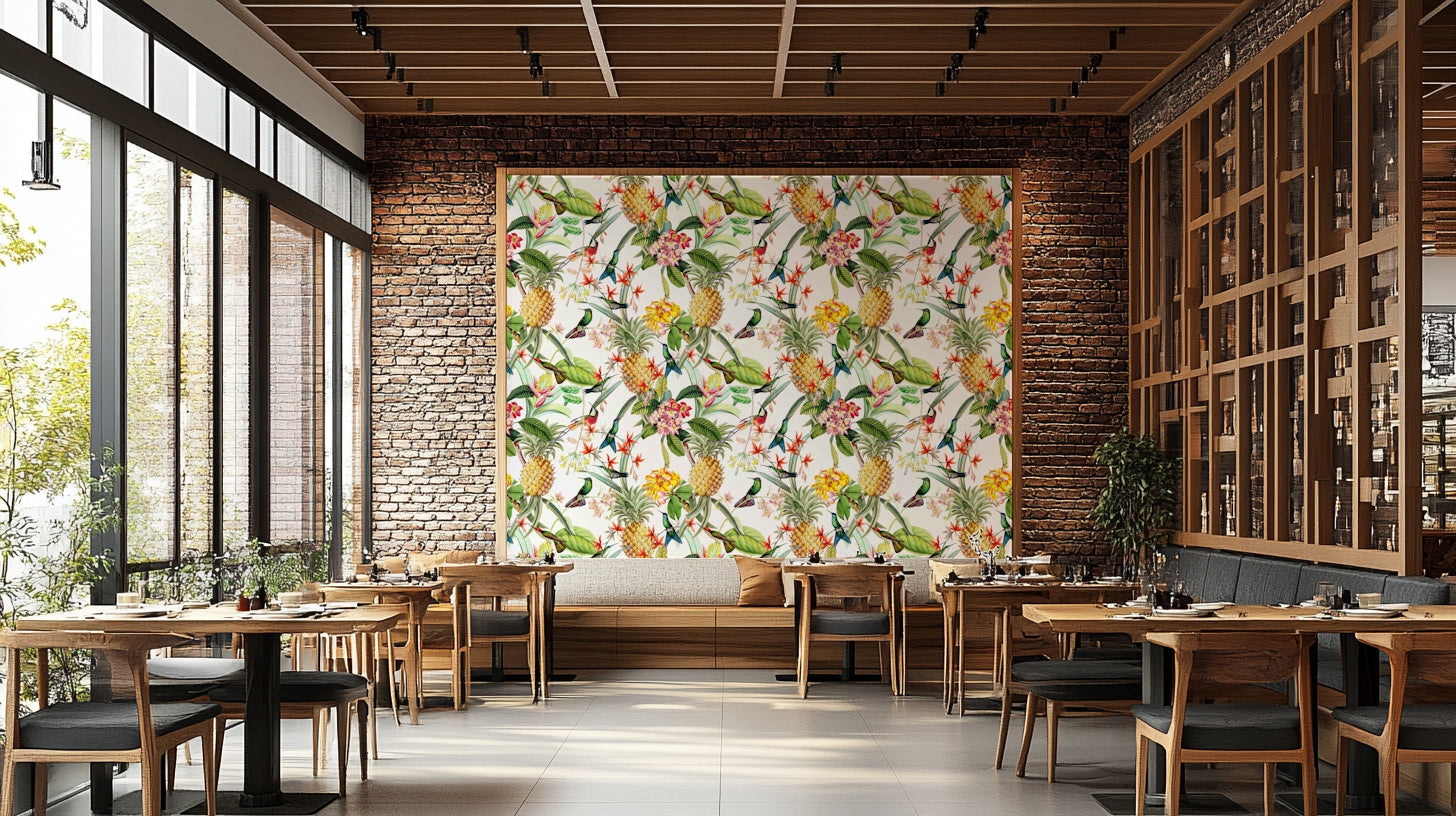 Vibrant tropical wallpaper featuring hummingbirds and detailed foliage.

