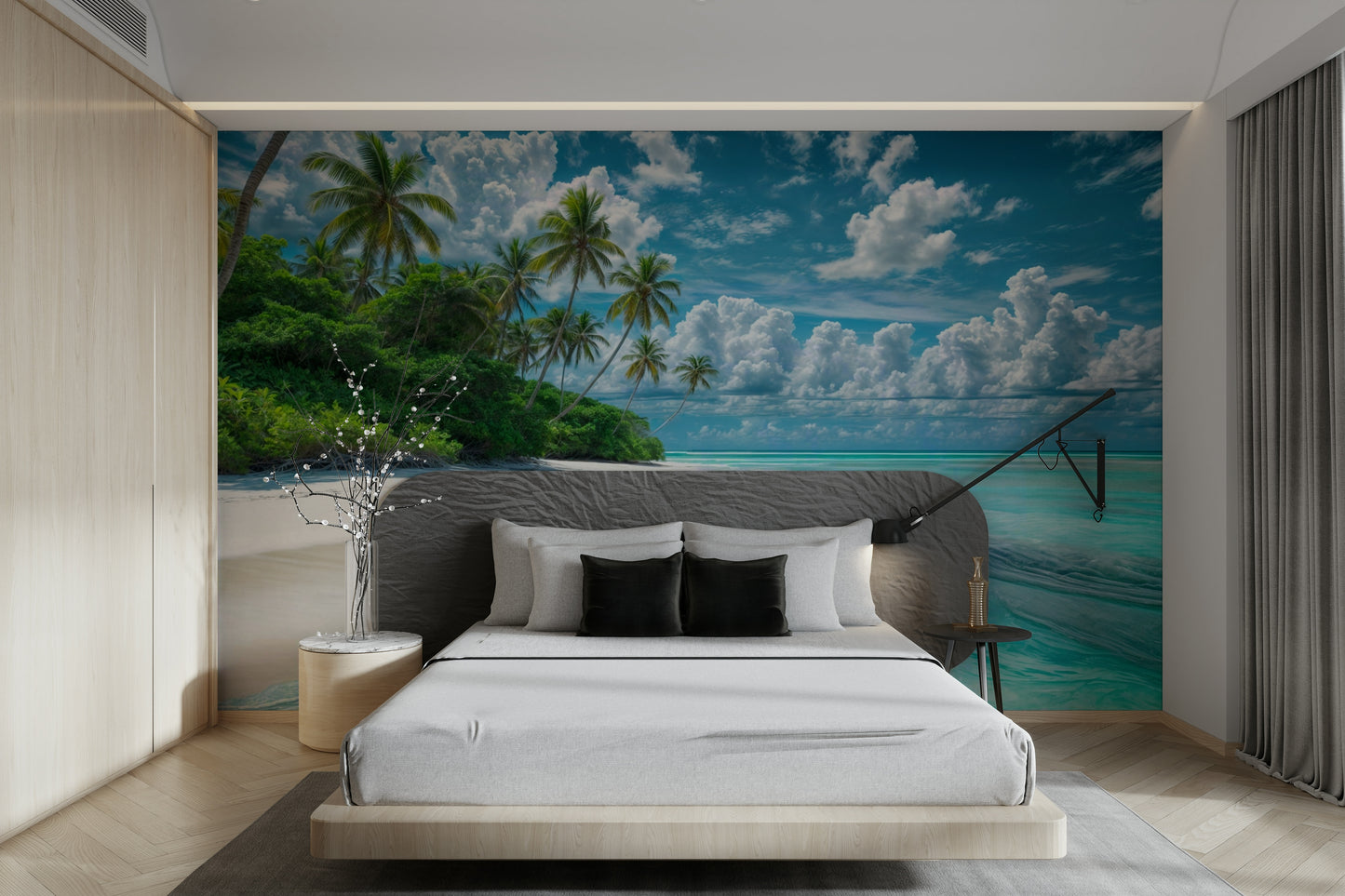 Blue ocean beach mural for wall decor

