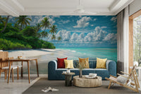 Palm trees on a white sand beach wall art

