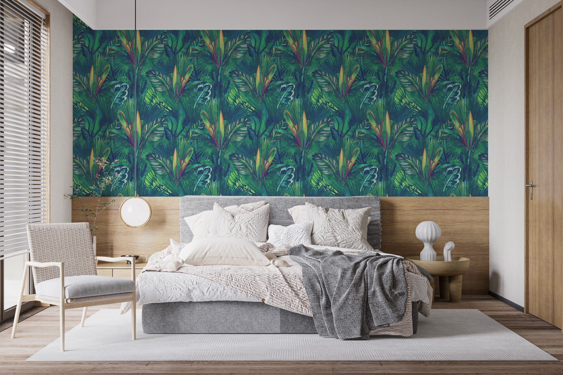 Green tropical wallpaper for modern interior design