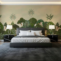 Tropical Pichwai mural backdrop for entryway or hallway feature wall