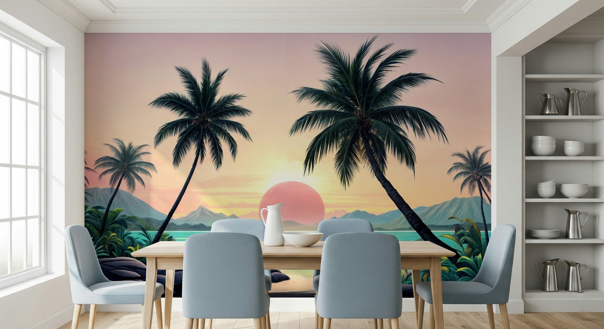 Tropical Sunset colorful evening waves wall mural