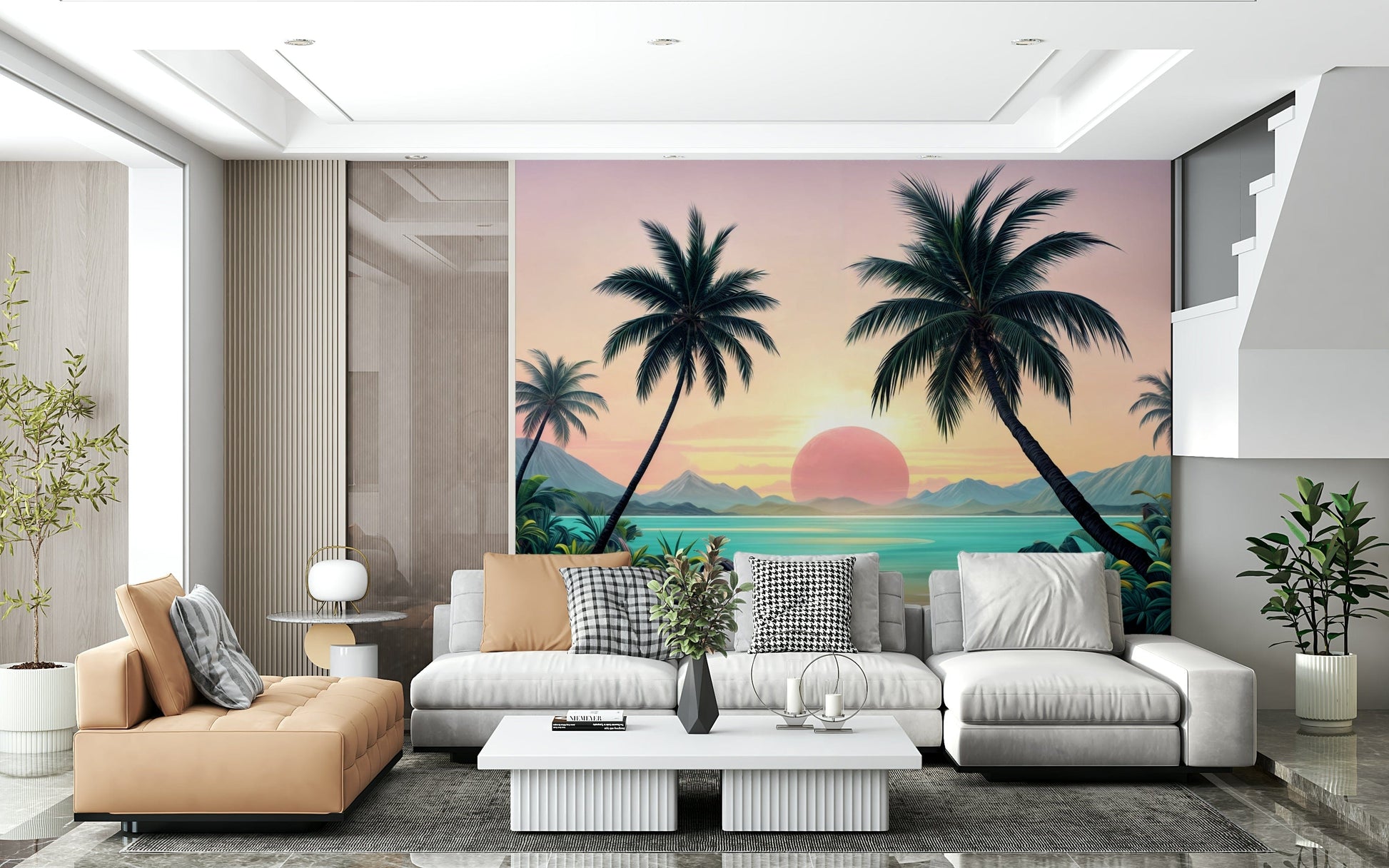 Tropical Sunset urban loft accent wallpaper mural