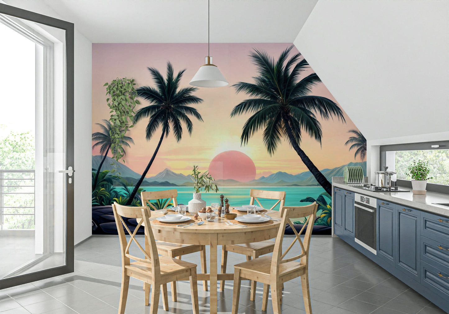 Vibrant dusk sky scenery Tropical Sunset wall mural