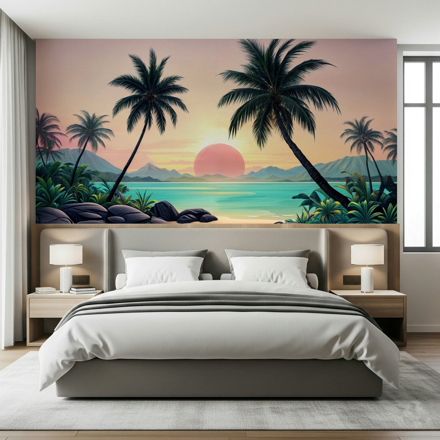 Coastal horizon glow Tropical Sunset peel stick wallpaper