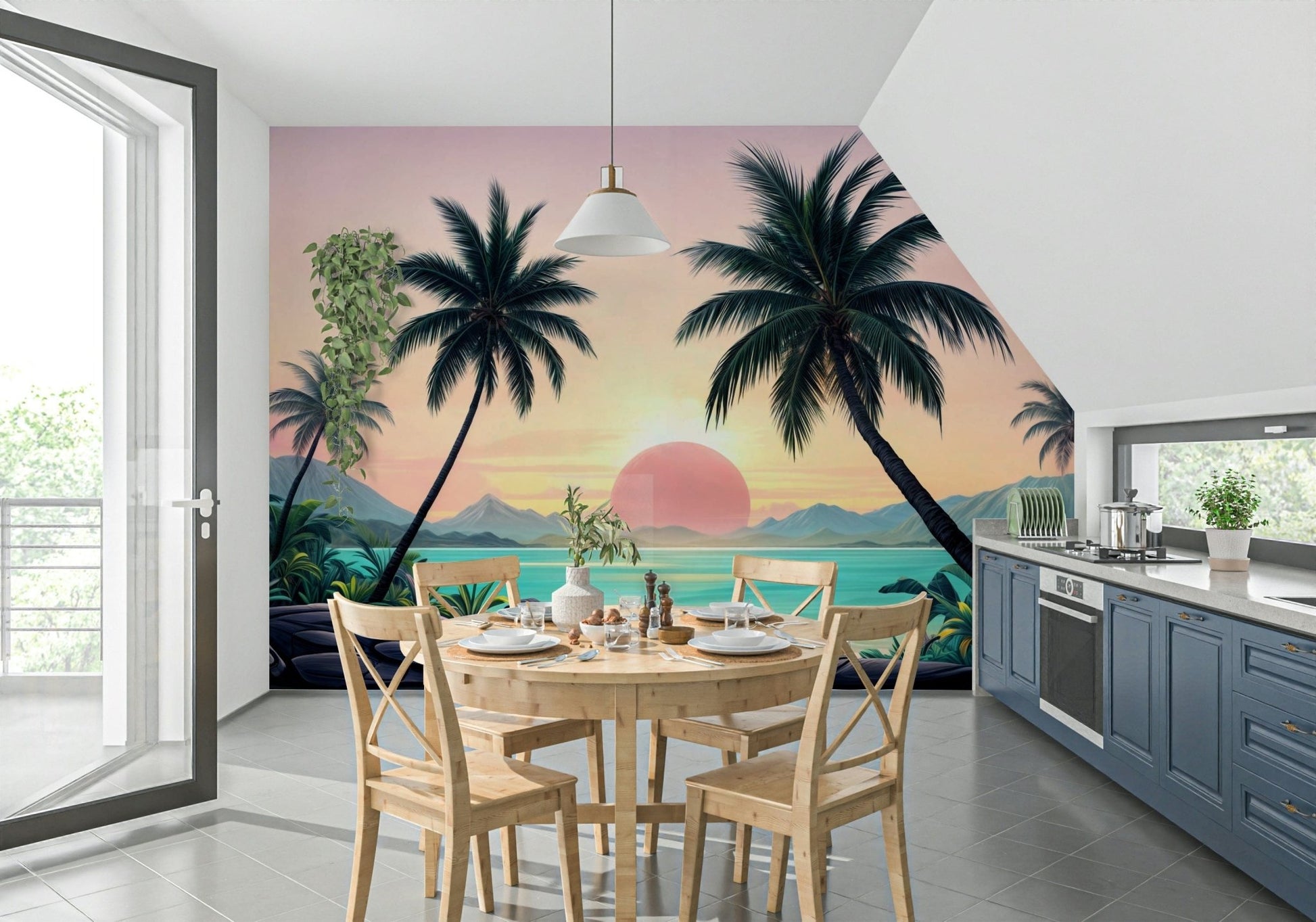Vibrant dusk sky scenery Tropical Sunset wall mural