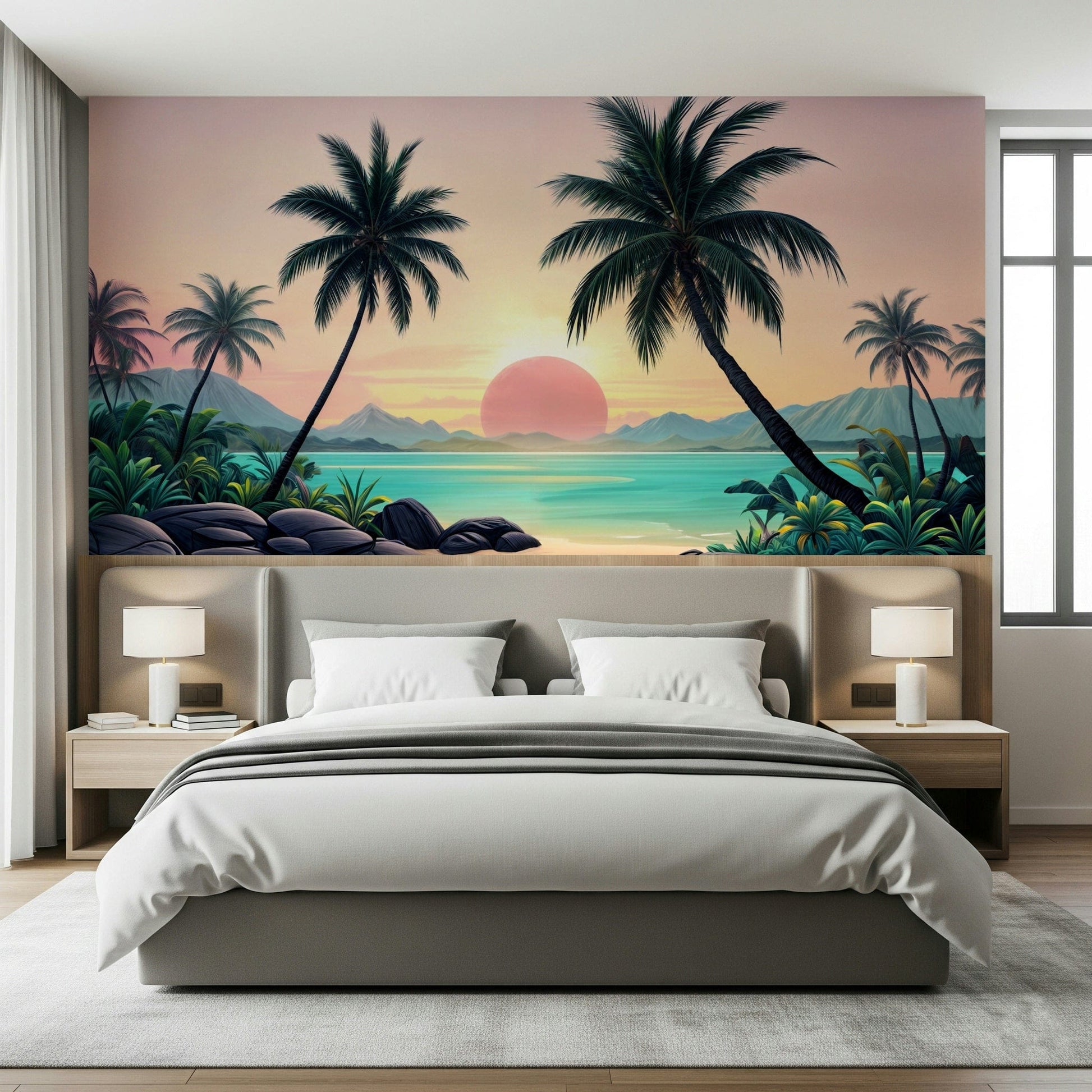 Coastal horizon glow Tropical Sunset peel stick wallpaper