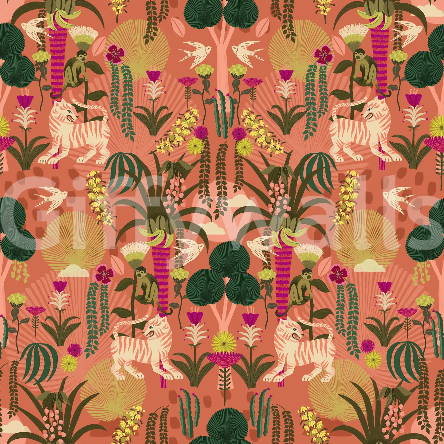 Tropical Tiger Garden Wallpaper⁠