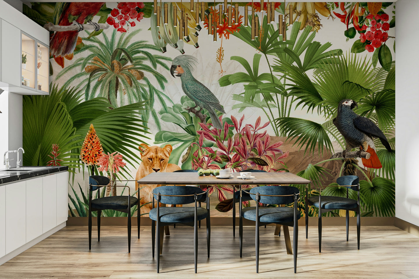 Exotic plants and flowers in a Tropical Vintage Eden wall mural

