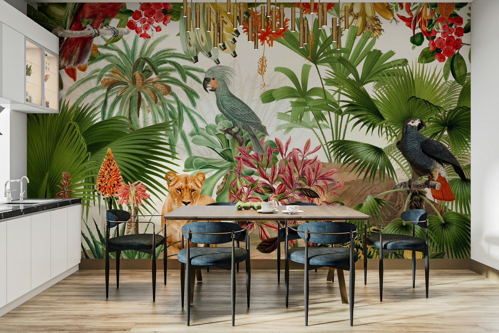 Exotic plants and flowers in a Tropical Vintage Eden wall mural

