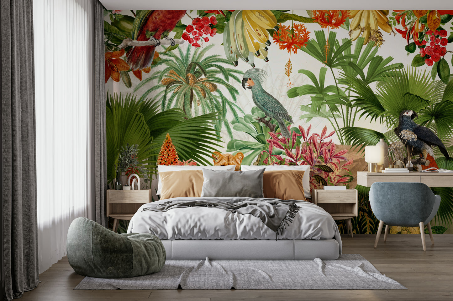 Tropical Eden wallpaper mural with vibrant greens and vintage style

