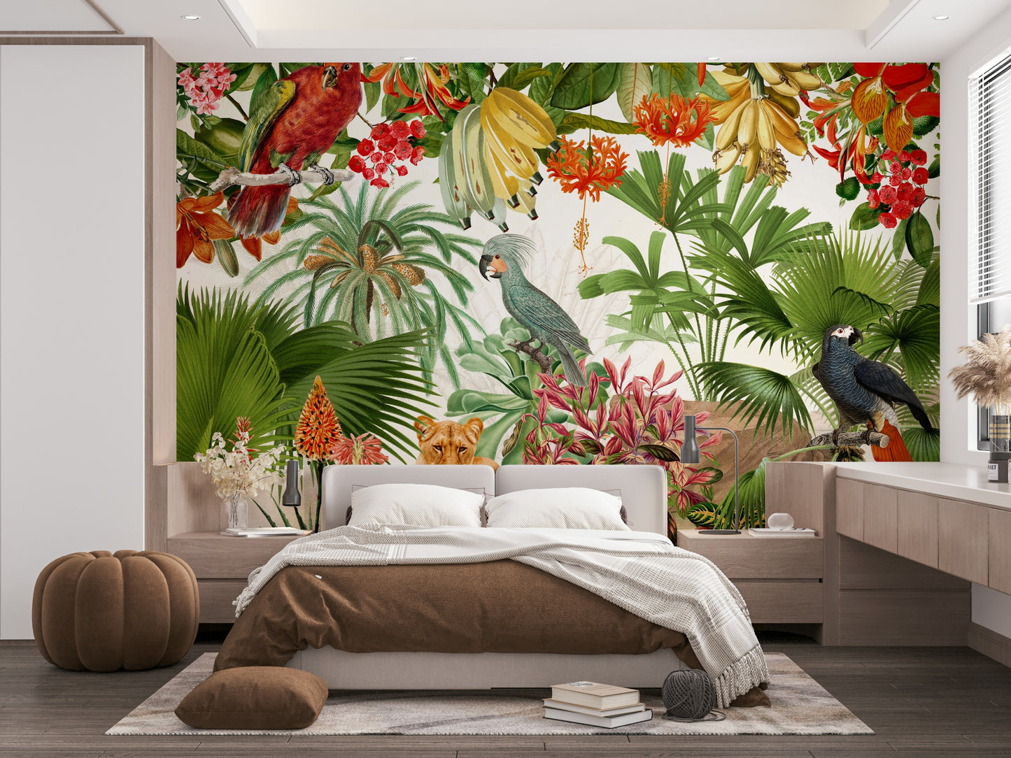 Tropical Vintage Eden wall mural with vibrant tropical flowers

