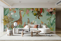 Vintage-inspired tropical mural featuring exotic flowers and plants

