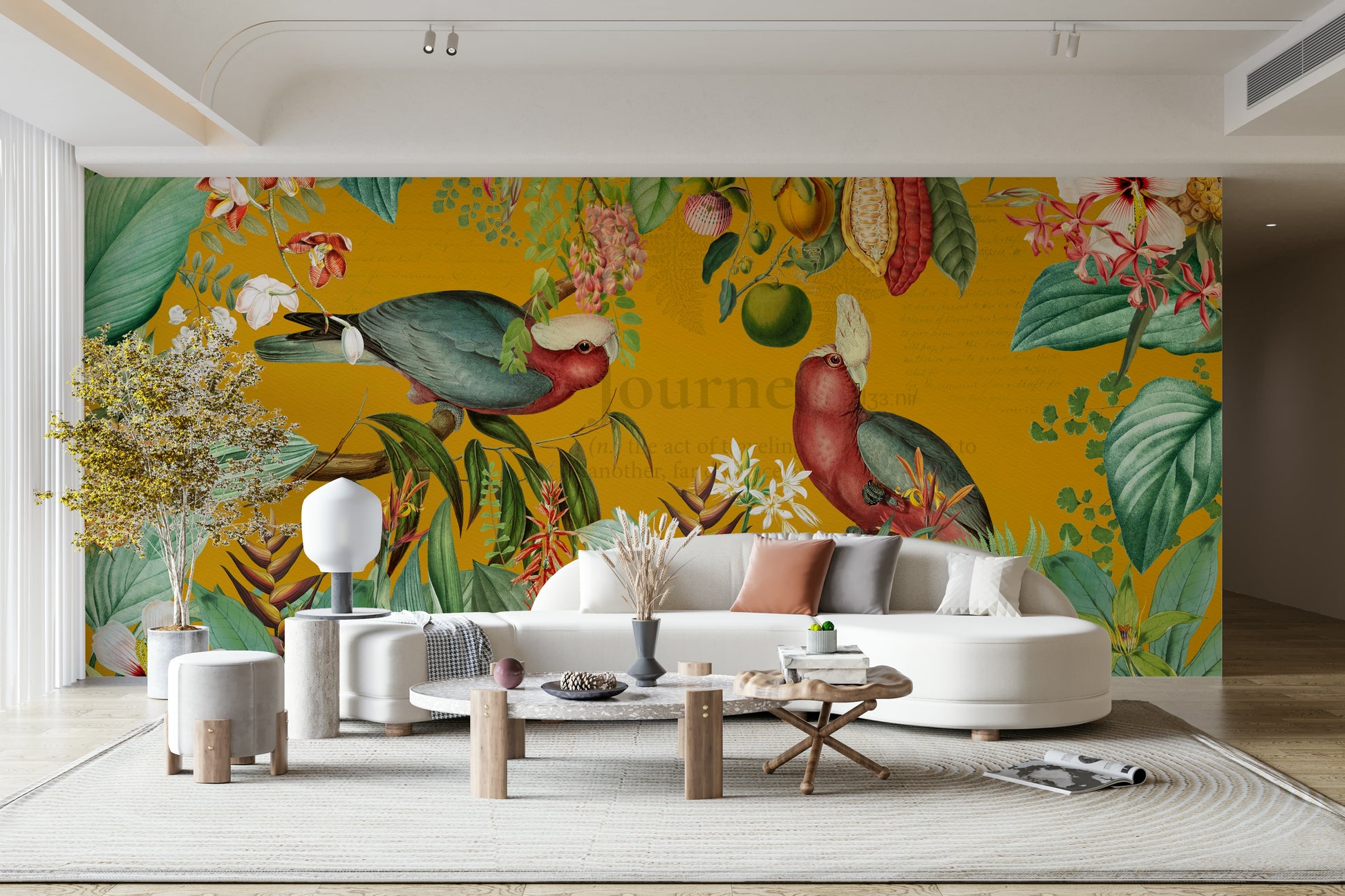 Tropical Vintage Journey wall mural with vibrant greenery

