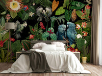 Tropical vintage collage mural with lush greenery and serene landscapes

