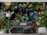 Vintage collage wall mural featuring exotic flowers and tropical plants

