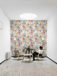 Tropical escape wallpaper with lush foliage and dreamy tones

