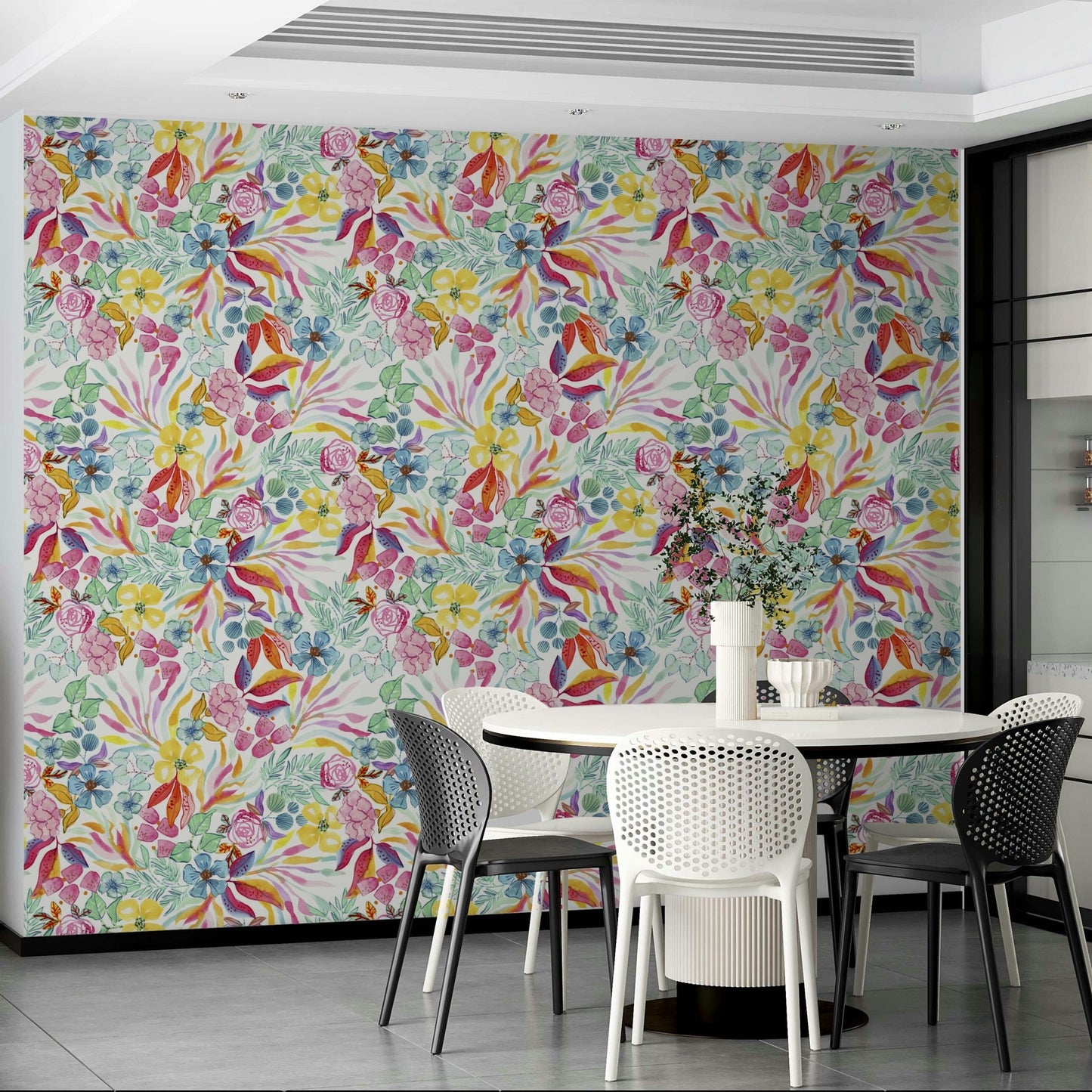 Dreamy tropical wallpaper with watercolor strokes and colors

