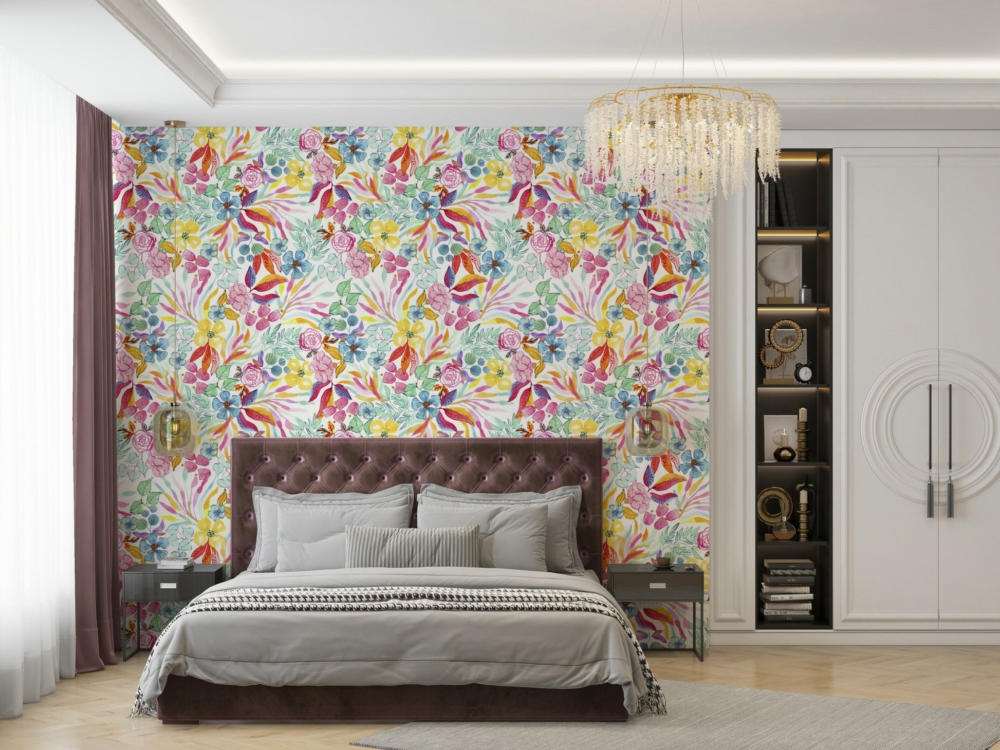 Soft tropical watercolor design for bright and airy rooms

