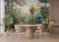 Watercolor monkey in tropical forest mural
