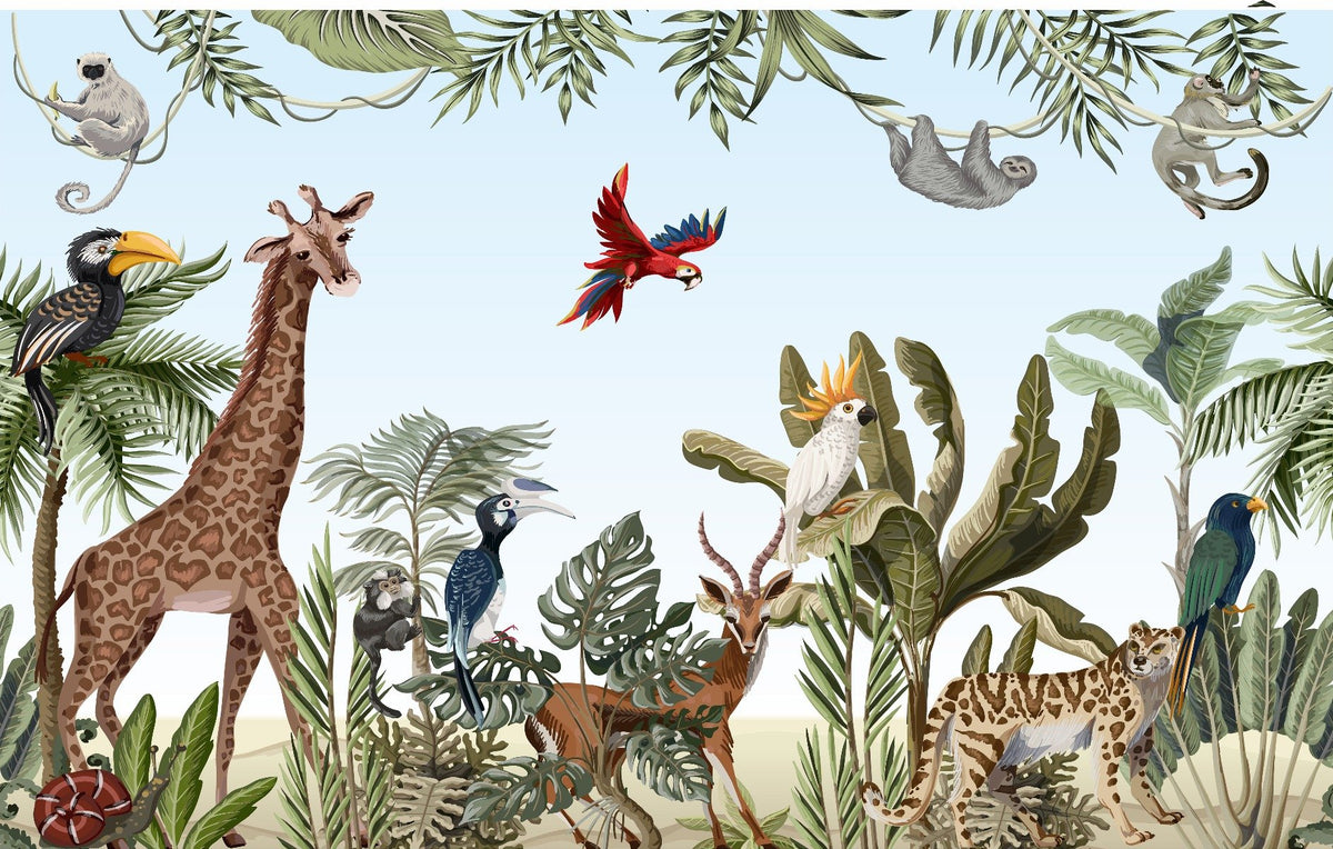 Kids Jungle Safari Wallpaper Mural in your room
