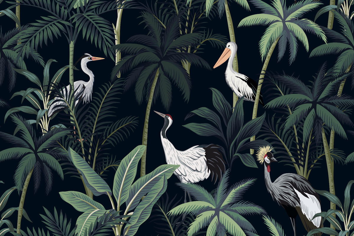 Tropical Birds In Night Sky Wallpaper Mural in your room