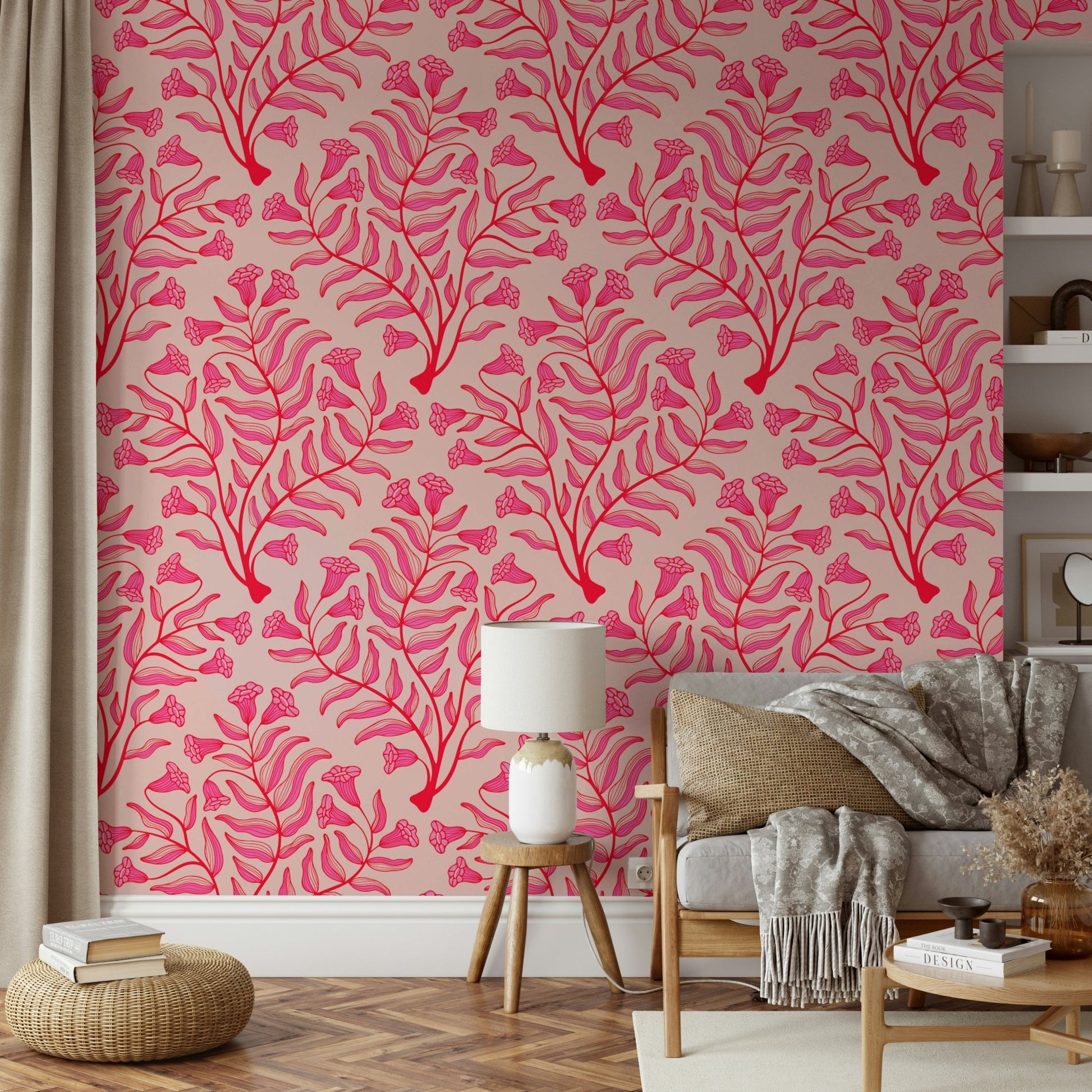 Romantic floral wallpaper with fuchsia and pink hues

