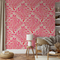 Romantic floral wallpaper with fuchsia and pink hues

