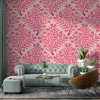 Vintage floral wallpaper in red and light pink tones

