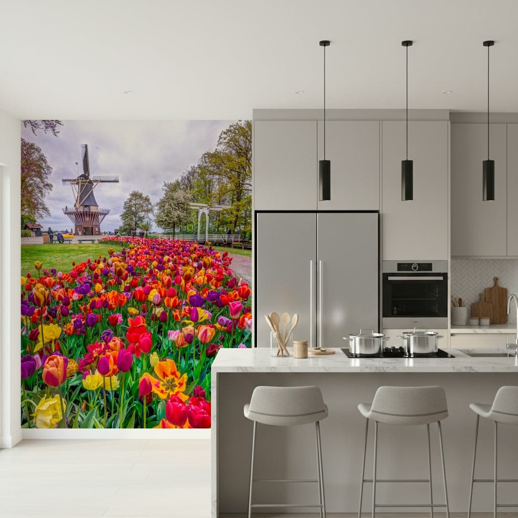 Wall mural colorful Tulip Windmill Garden classic Holland view
