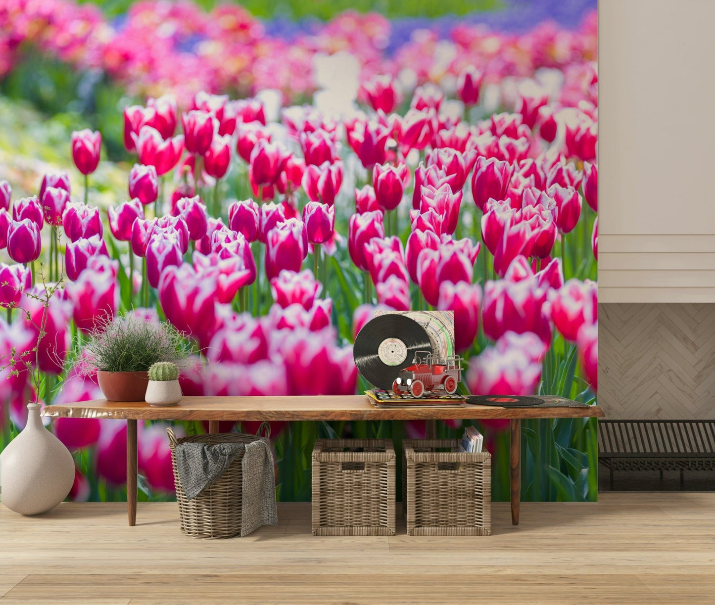 Vivid spring flowers, scenic Tulip Wonderland design element.