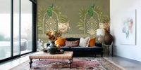 Tulsi-Green Kamdhenu Wall Mural in modern living room with green tones