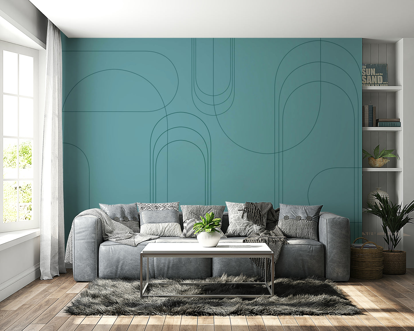 Turquoise Abstract Arches Wall Mural
