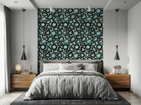 Repeating turquoise agate stone patterns giving the wallpaper a rich organic flow.