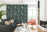 Organic stone-like motifs in turquoise tones creating a luxurious agate wallpaper pattern.
