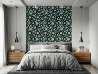 Repeating turquoise agate stone patterns giving the wallpaper a rich organic flow.