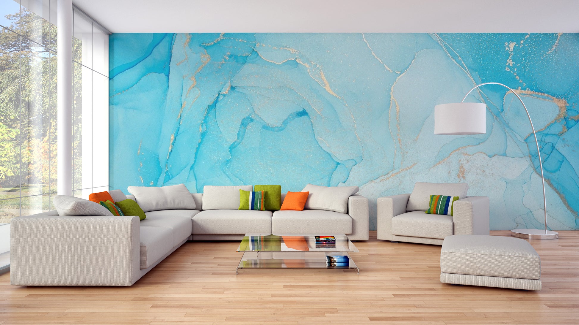 Turquoise Alcohol Art Wallpaper Mural - Giffywalls