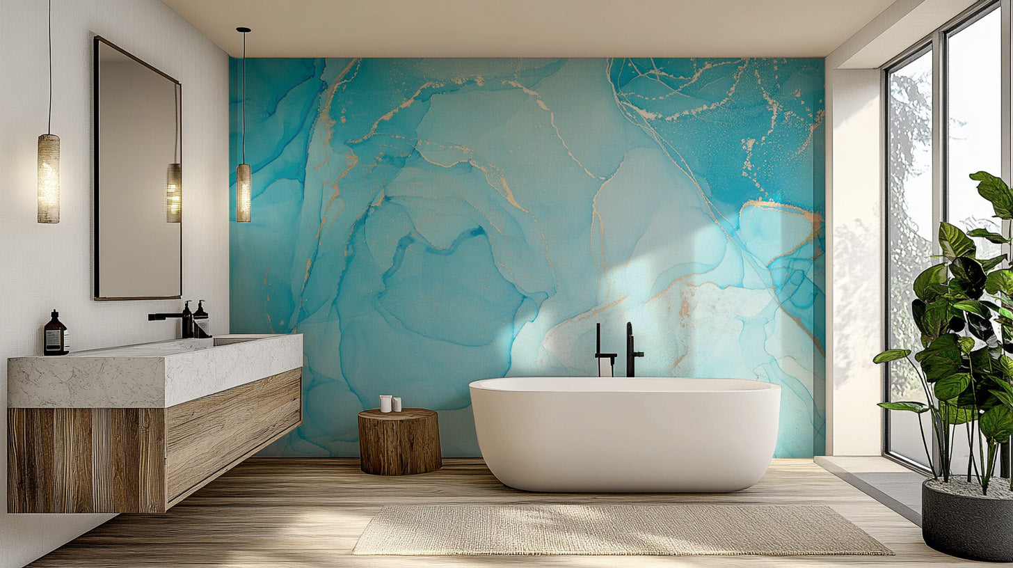 Turquoise Alcohol Art Wallpaper Mural - Giffywalls