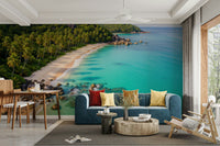 Wall mural with whimsical shapes and colors

