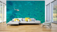 Serene turquoise beach mural for wall decor

