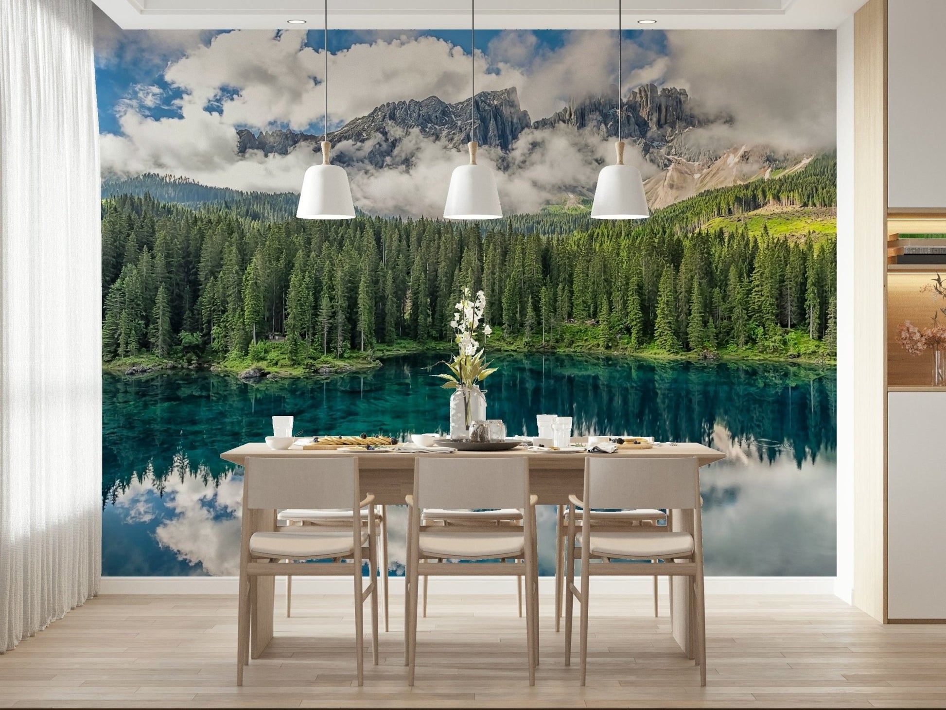 Calming nature wallpaper, reflective water surface, peaceful, Dreamscape design.