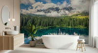 Turquoise Dreamscape wall mural, clear azure lake, grand peaks.