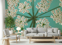 Elegant Delicate Blooms wall decoration; sweet floral display, vibrant turquoise color.