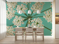 Fresh Delicate Blooms wall graphic; lacey white flowers, peaceful springtime feeling.