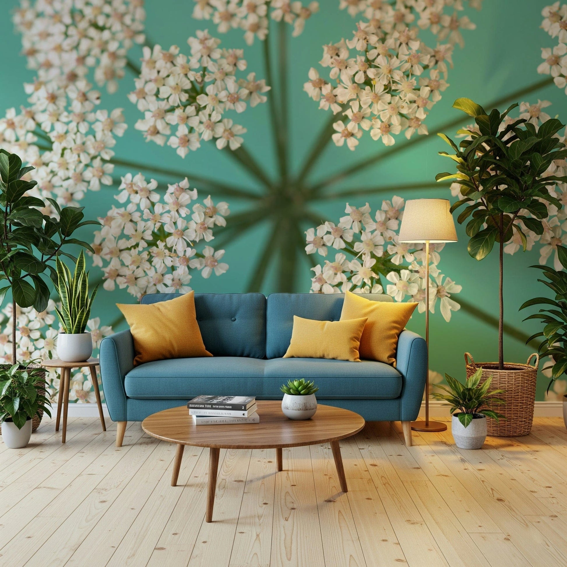 Beautiful Delicate Blooms wall covering; intricate white flower pattern, nature inspired.